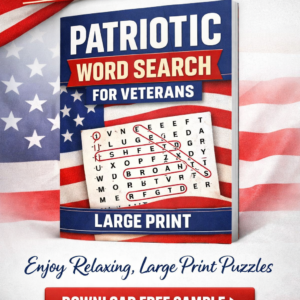 Patriotic word search for veterans free sample large print puzzle book with American flag Pinterest graphic
