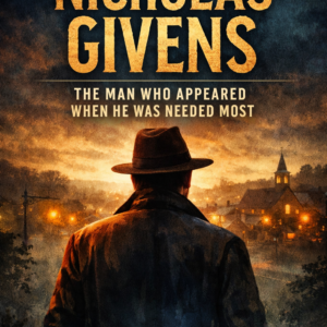 Free sample thumbnail for A Story of Nicholas Givens featuring a mysterious man in a fedora overlooking a glowing town at dusk, dramatic cinematic lighting.